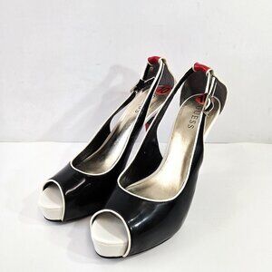 Guess Red & Black Open Toe Pumps Stiletto Heels Shoes Size 10
